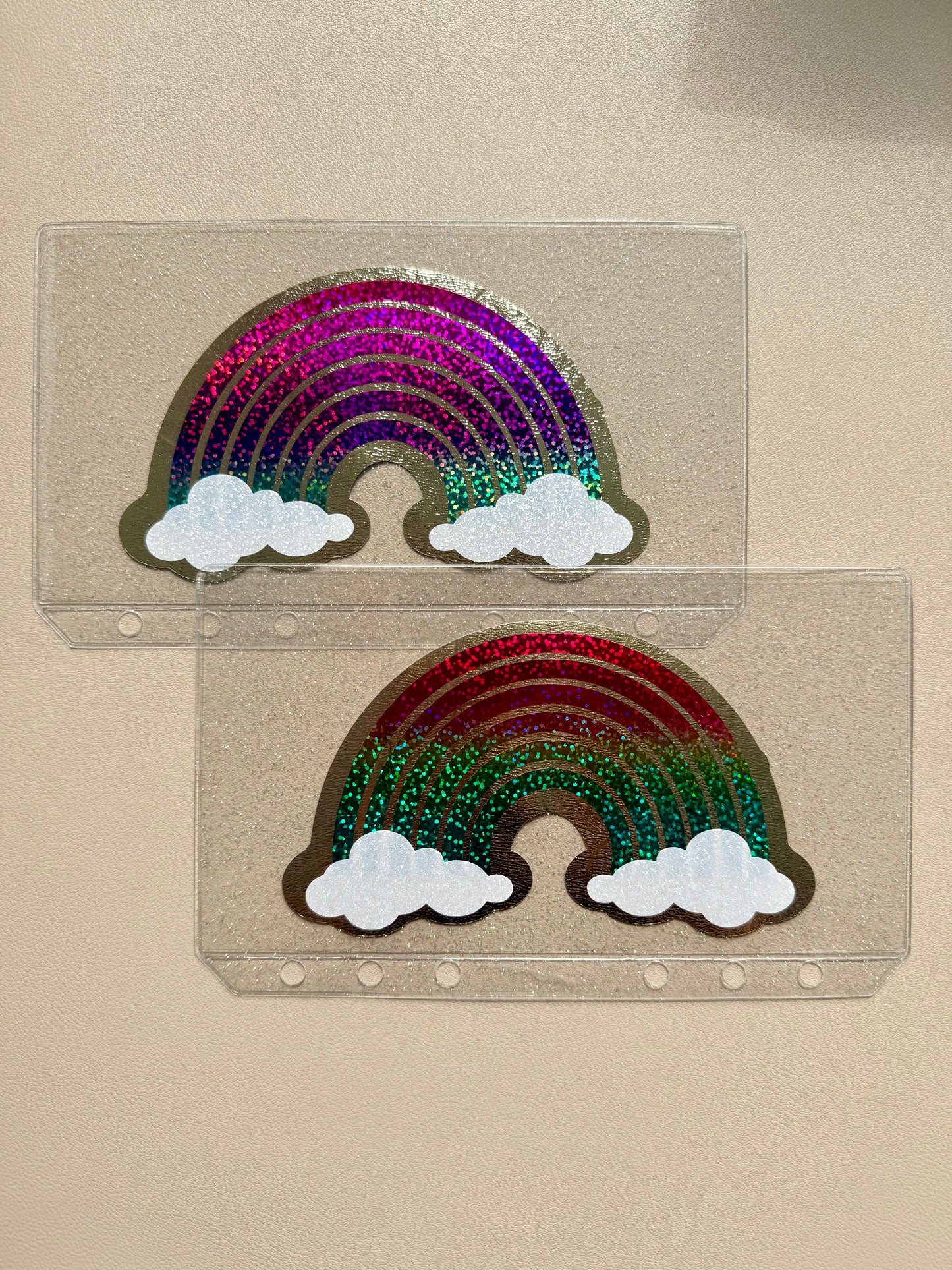 Rainbow vinyl zipless glitter wallet - A6 binder