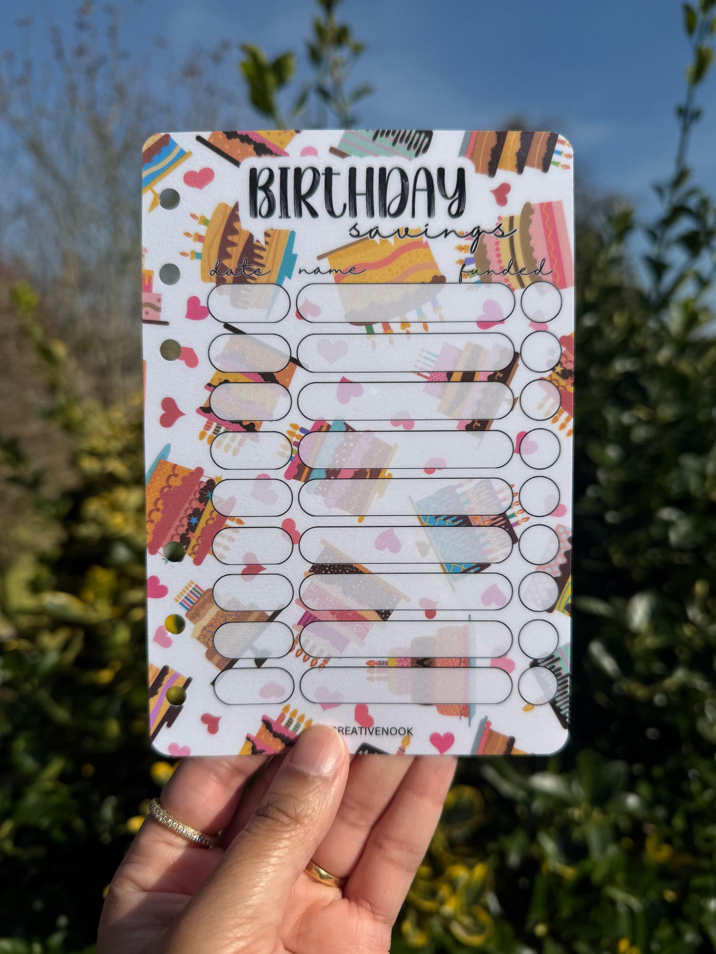 Birthday dashboard for A6 binder