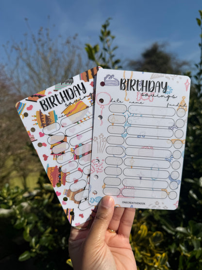 Birthday dashboard for A6 binder