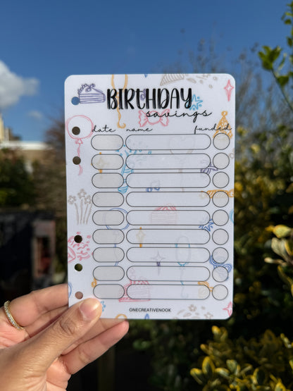 Birthday dashboard for A6 binder