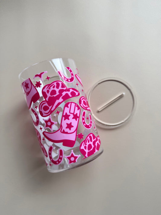 Hot Pink cowgirl acrylic money jar