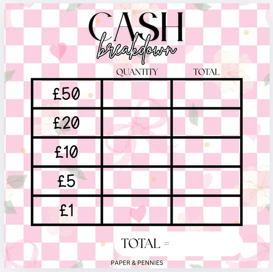 Cash breakdown / teller slip